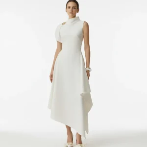 Women’s Elegant Niche Long Formal Dress Slim Fit Stand Neckline Empire Waistline