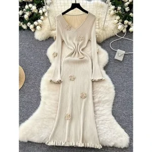 Women’s Elegant Slim Floral Embellished Dresses