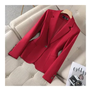 Women’s Elegant Solid Color Spring Autumn Office Blazer Ladies Slim Fit Jackets Single Breasted Closure Button
