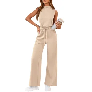 Women’s Elegant Summer Jumpsuit Sleeveless Wide Leg One Piece Jumpsuit Long Pants Romper