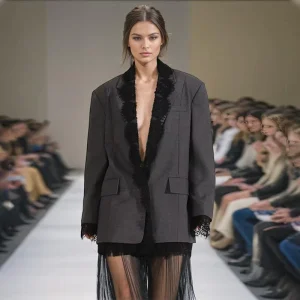 Women’s Elegant Summer Suit Jacket with Lace Stitching Long Sleeve Profile Loose Fit