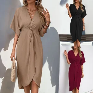 Women’s Elegant Temperament Casual Summer Loose Solid Color Irregular Dress