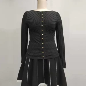 Women’s Elegant V Neck Sweater Ladies Casual All Rib Black Cardigan Single Button Made of Viscose Nylon for Autumn Season