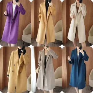 Women’s Elegant Wool Blended Regular Trench Coat Multiple Pockets Collar Reversible Eco Friendly Winter Coat