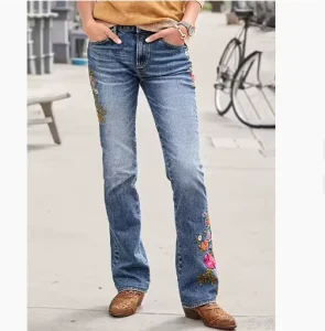 Women’s Embroidered Skinny Fit Slimming Low-waist Stretch Denim Pants