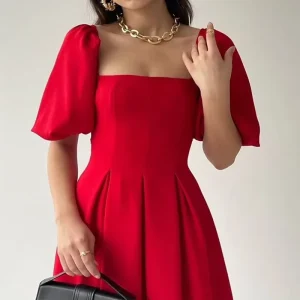 Women’s Empire Waist A-Line Tiered Solid Knee-Length Slit Party Prom Bridesmaid Dresses – Polyester/Cotton