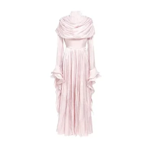 Women’s Evening Party Maxi Dress Long Sleeves Solid Color Turkey Style Robe Straight Silhouette Natural Made Polyester Fiber