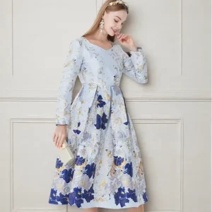 Women’s Fall Winter Knee-Length A-Line Natural Waist Club Dresses Worsted Polyester Regular Sleeve