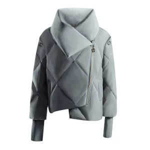 Women’s Fall Winter Quilted Bomber Puffer Jacket Outdoor Coat with Button Decoration Breathable Woven Design for Girls