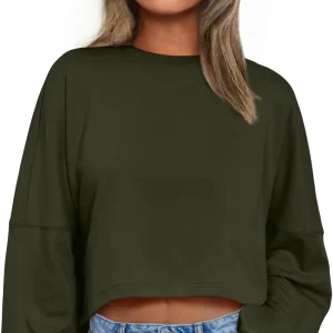Women’s Fashion Crew-neck Sweatshirt Oversized Crop Top Fitness Wear High-quality Long-sleeved Shirt