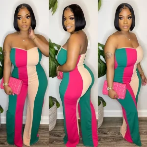 Women’s Fashion Digital Positioning Printed Sexy Strapless Wide Leg Jumpsuit