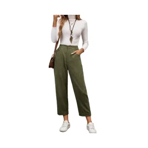 Women’s Fashion Elegant Ankle Length Straight Pants Plus Size Casual Style Button Decoration Eco Friendly Solid Mid Waist All