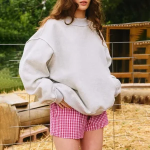 Women’s Fashion High Quality 100% Cotton Terry Fleece Embroidered Mock Neck Oversized Sweatshirt Breathable for Winter Plain ODM