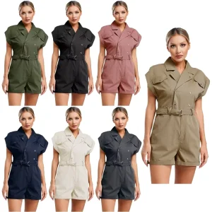 Womens Fashion Jumpsuit Casual Sleeves Romper Bodysuit With Belt Sets for Casual Daily Wear Going Out Work Business Concert
