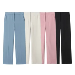 Women’s Fashion Office Side Pocket Flared Pants Retro High Waist Zipper Flying Pants Mujer
