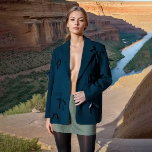 Women’s Fashion Single Button Solid Woven Breathable Bow Details High Quality Oversized Blazer Jacket