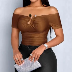 Women’s Fashion Spring Off Shoulder Short Sleeve Slim Fit Sexy T Shirt