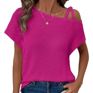 Women’s Fashion Summer Off the Shoulder Knitted T Shirt Top Tops