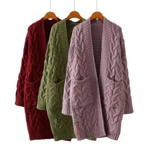 Women’s Fashion Winter Autumn Front Open Sweater Cardigan Long Knitted Coat Ladies
