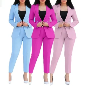 Women’s Fashionable Casual Two Piece Suits Ladies Summer Office Blazer Sets Elegant Women’s Business Suit Sets