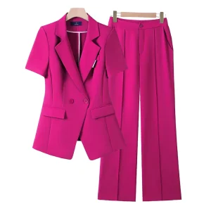 Women’s Fashionable Summer Solid Pattern Suit Jacket Thin Woven Short-Sleeved Blazers for Leisure or Professional Use