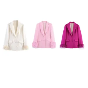 Women’s Fashionable and Versatile Feather Embellished Long Sleeved Blazer 7844934 3421324 3419324