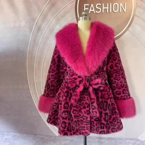 Women’s Faux Fox Mink Fur Coat Winter Thickened Cinched Waist Flattering Mid-Length Jacket