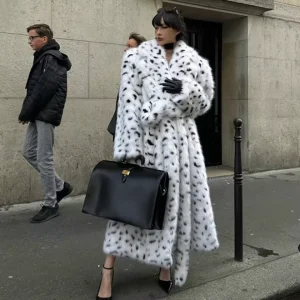 Women’s Faux Fur Warm Jacket Lady Fashion Print Coats Oversize Winter Parka