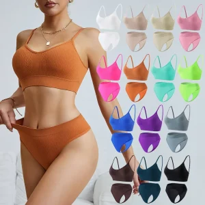 Women’s Fitness Comfortable Bra and Brief 2 Pieces Set With Adjustable Shoulder Straps Breathable Push-up Underwear for Ladies