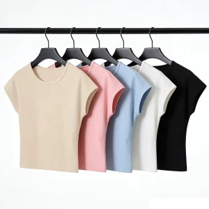 Women’s Fitted Crop Top Cotton Crew Neck Short Sleeve Tees Customizable Printing Options