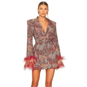 Women’s Floral Dress Cuffs Decorated Feathers Elegant Jacket Blazers Suits Woman Blazer
