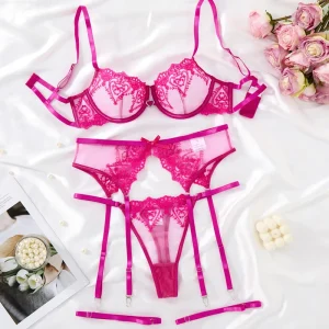 Women’s Floral Lace Embroidery Summer Lingerie Set Sexy Mesh Bra Thong Bodysuit Seductive Panties Brancs Underwear