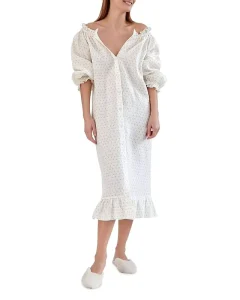 Women’s Floral Print Off Shoulder Maxi Dress Button Front Ruffled Nightgown for Loungewear