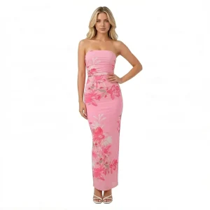 Women’s Floral Printed Mesh Tube Maxi Penscil Dress Mesh Breathable Fabric ODM Summer