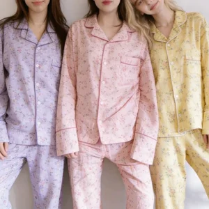 Women’s Floral Printed Sleepwear Soft Cotton Long Sleeve Loungewear Cute Cotton Pajamas for Women Set