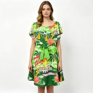 Women’s Floral Summer Maxi Dress with Solid Color Casual Style Eco Friendly One Size Fits Natural Waistline Skirt