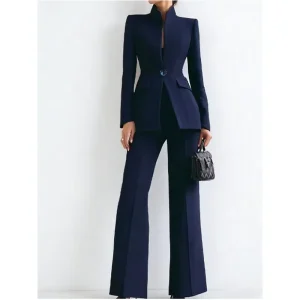 Women’s Formal Anti Wrinkle Spring Regular Fit Single Breasted Suit Long Sleeves Solid Color Button Decoration Featuring