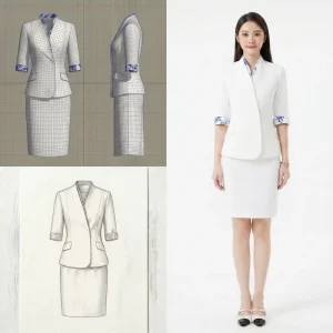 Women’s Formal Business Dress White Two Piece High End Suit Set Hip Skirt Polyester Rayon Quick Dry Solid