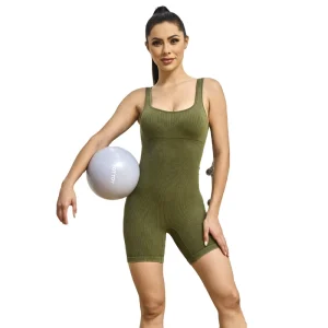 Women’s Four-Way Stretch Slim Fit Workout Romper Custom Logo High Sports Bodysuit with Yoga Jumpsuit Design