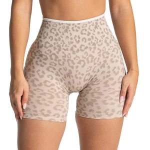 Women’s Four-Way Stretch Sweat-Wicking Breathable Leopard Seamless Sports Shorts Butt-Lifting Edge Design Workout Biker Shorts