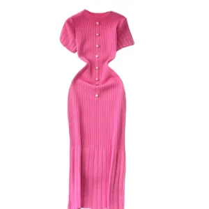 Women’s French Knit Midi Dress Short Sleeve Slim Pencil Empire Waist Embroidered Solid Spring Woven