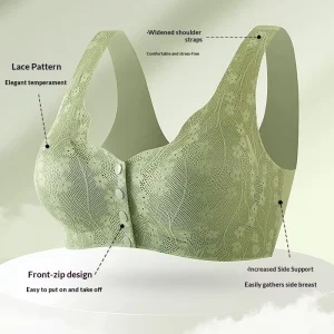 Women’s Front Buckle Nursing Bra Thin Summer Wireless Seamless Lace Bustier Vest Bra Maternity Bra for Middle Aged Elderly Mom
