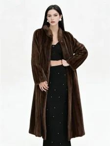 Women’s Full Length Faux Mink Fur Coat Winter Stand Collar Single Breasted Thick Warm Overcoat Faux Mink Fur Jacket