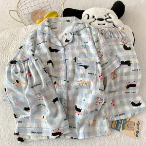 Women’s & Girls’ Summer Clouds Cotton Pajama Sets Short Sleeved Short Pants Loungewear for Spring