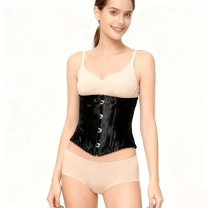 Women’s Gothic Black Satin Waist Training Corset High Compression 20 Steel Bone Fitness Shapewear Firm Level Nylon Hooks
