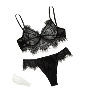 Women’s Gothic G STRING Underwear Set Breathable Mesh Full Cup Polyester Spandex Summer Black Sexy Large Size