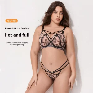 Women’s Gothic Lace Plus Size Full Cup Underwire Bra Bikini Panties Sexy Lingerie Bulk Custom Manufacturer