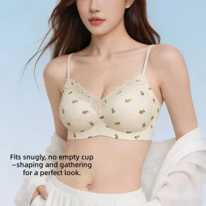 Women’s Gothic Wire Free Lace Seamless Thin Underwear Half Cup Push Up Anti Sagging Adjusted Straps Small Chest Plaid Pattern