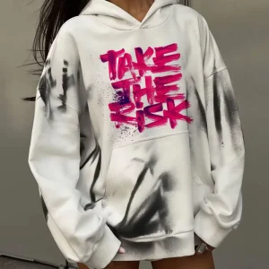 Women’s Graffiti Breathable Pullover Hoodies Sweatshirts Solid Pattern Knitted Polyester Cotton for Autumn Spring Season