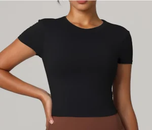 Women’s Gym Basic Tee High Waist Stretchy Bodycon Crewneck Tight Tshirt Sports T-shirt Woman Fitted Top Yoga Tops